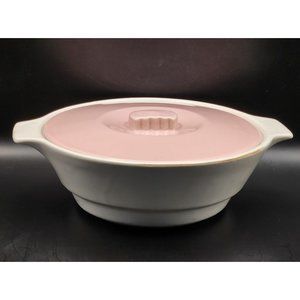 MCM  Shawnee Kenwood #972 White Casserole Dish 1950s Pink Lid Made In USA